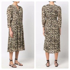 NWT ba&sh Imany Animal Print V-Neck Tie Back Midi Dress Sz 3 Large